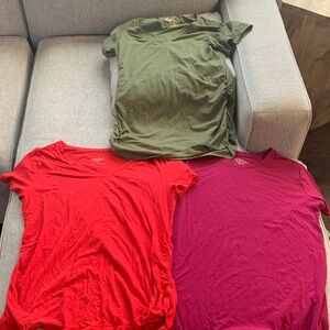 Maternity Large Three Soft Crewneck Tees - Olive, Red, Magenta